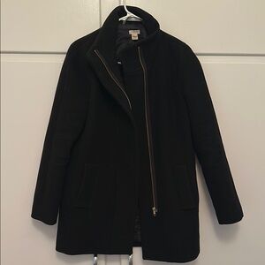 EUC J.Crew Cocoon Stadium Coat Black Wool Zip